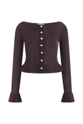 Eleanor Knit Frill Cardigan - Chocolate